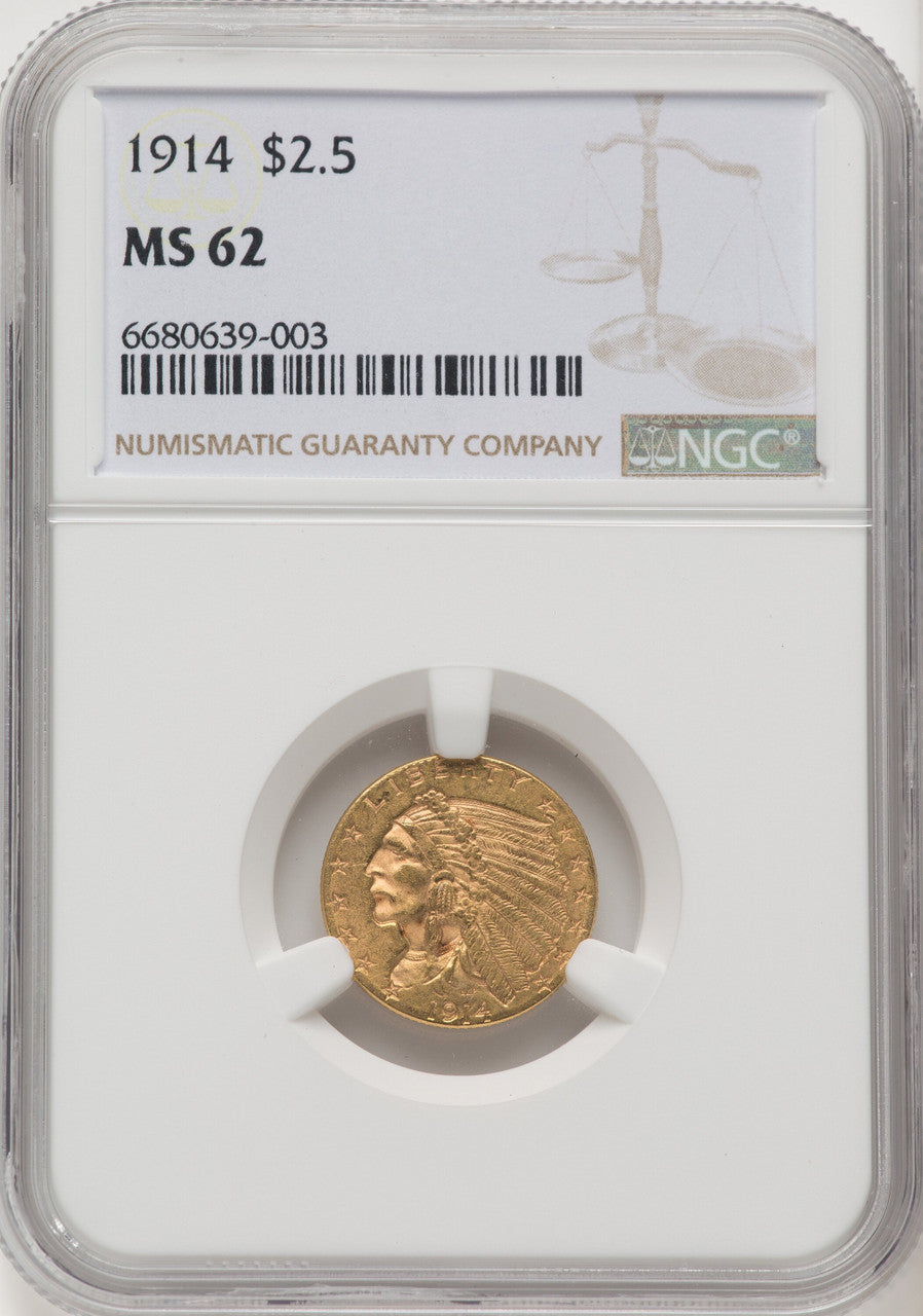 1914 $2.50 Indian Quarter Eagle NGC MS62 (771524005)