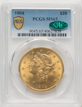 1904 $20 Liberty CAC Liberty Double Eagle PCGS MS65 (519890011)