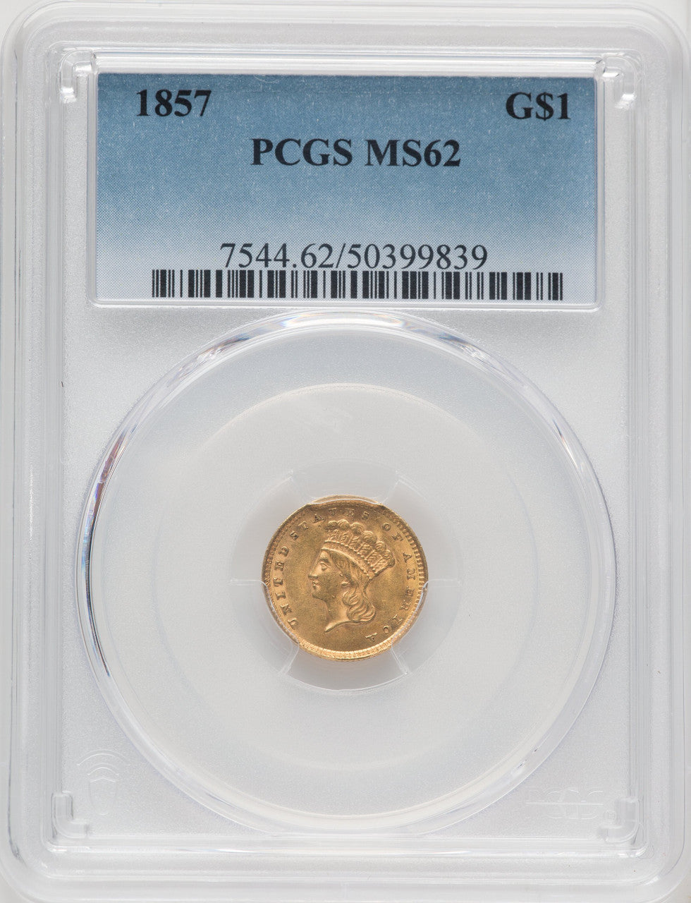 1857 G$1 Gold Dollar PCGS MS62