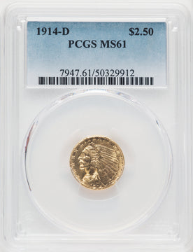 1914-D $2.50 Indian Quarter Eagle PCGS MS61 (519806114)