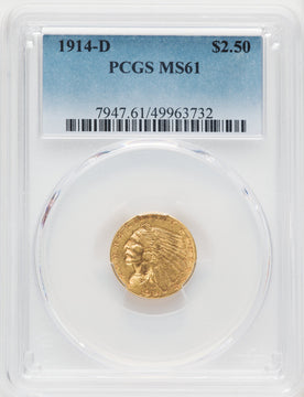 1914-D $2.50 Indian Quarter Eagle PCGS MS61 (519806012)