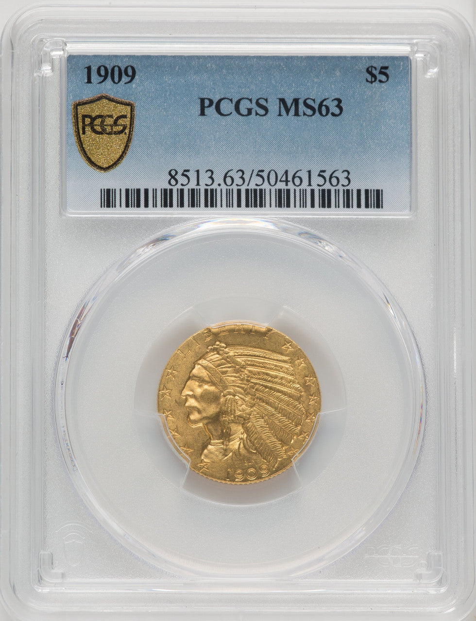 1909 $5 Indian Half Eagle PCGS MS63 (67690001)