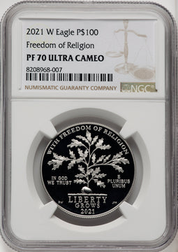 2021-W $100 One-Ounce Platinum Eagle Freedom of Religion Brown Label NGC PF70 (771603068)