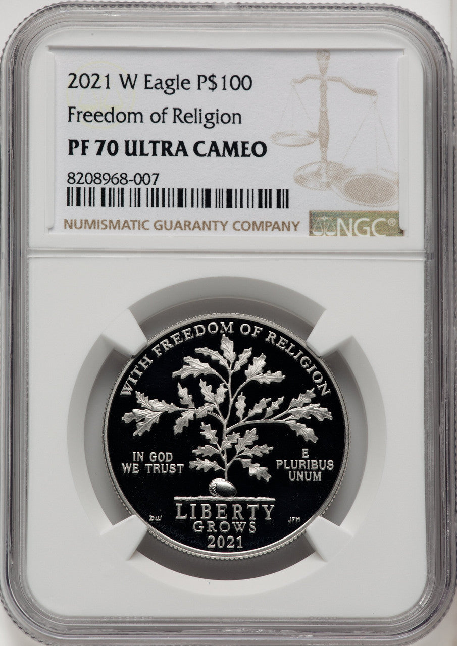 2021-W $100 One-Ounce Platinum Eagle Freedom of Religion Brown Label NGC PF70 (771603068)