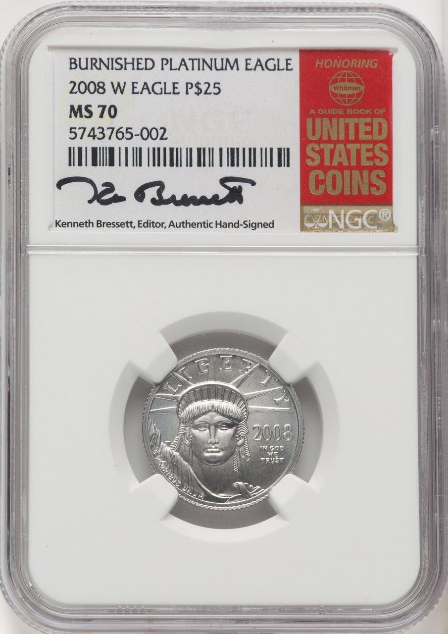 2008-W $25 Quarter-Ounce Platinum Eagle Kenneth Bressett Red Book NGC MS70