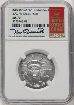 2007-W $50 Half-Ounce Platinum Eagle Burnished Kenneth Bressett Red Book NGC MS70