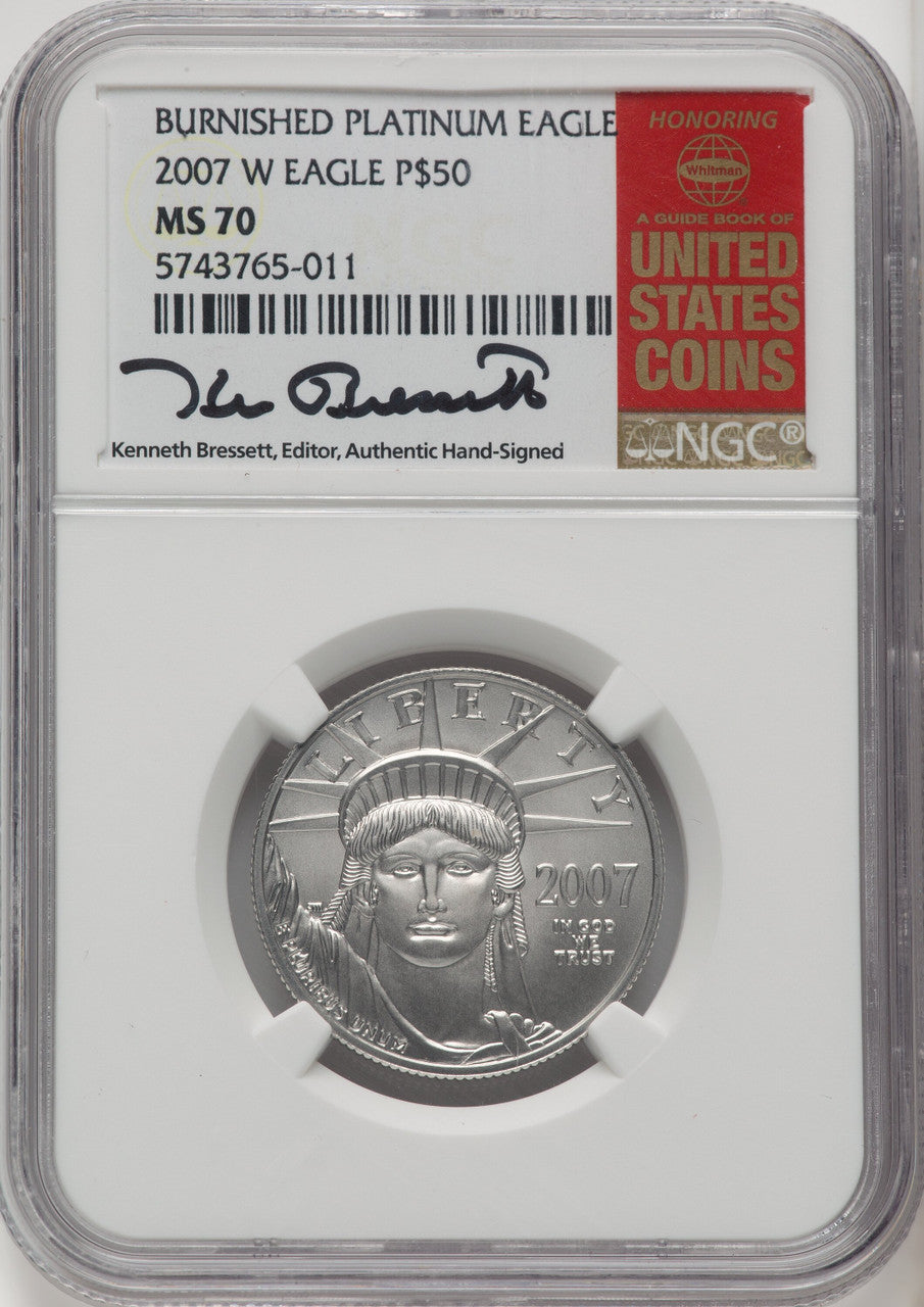 2007-W $50 Half-Ounce Platinum Eagle Burnished Kenneth Bressett Red Book NGC MS70