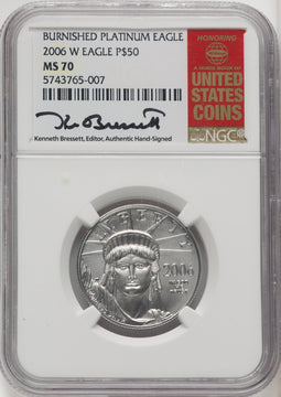 2006-W $50Half-Ounce Platinum Eagle Burnished Kenneth Bressett Red Book NGC MS70