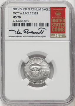 2007-W $25 Quarter-Ounce Platinum Eagle Burnished Kenneth Bressett Red Book NGC MS70