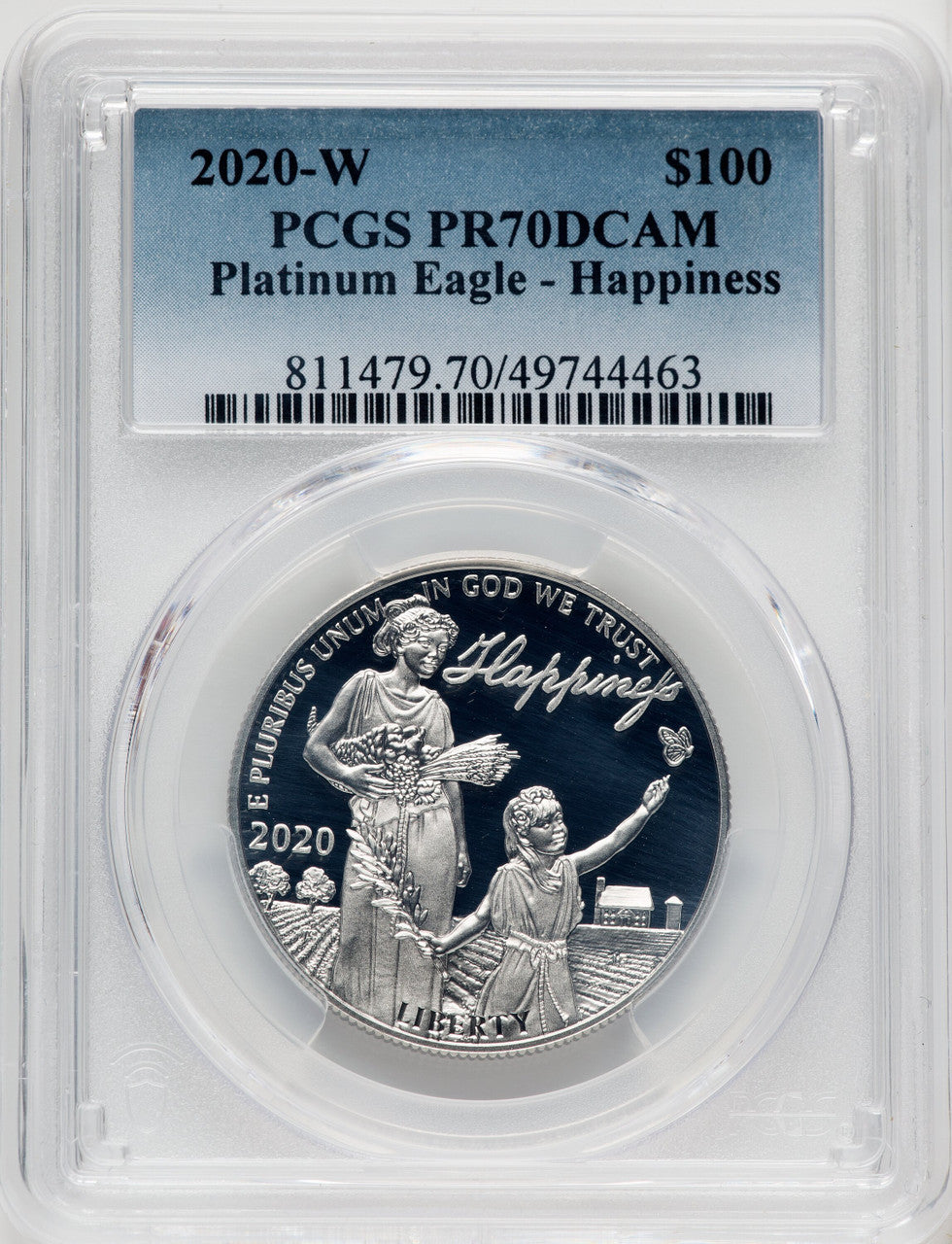 2020-W $100 One Ounce Platinum Eagle Happiness PRDC Blue Gradient PCGS PR70