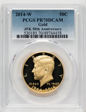 2014-W 50C Kennedy Gold 50th Anniversary Blue Gradient Proof Kennedy Half Dollar PCGS PR70 (506933005)