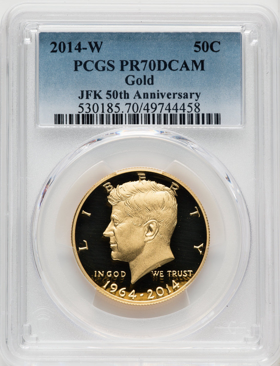 2014-W 50C Kennedy Gold 50th Anniversary Blue Gradient Proof Kennedy Half Dollar PCGS PR70 (506933005)