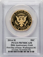 2014-W 50C Kennedy Gold 50th Anniversary First Day of Issue - Washington Proof Kennedy Half Dollar PCGS PR70 (771600002)