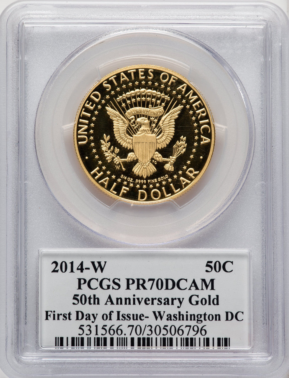 2014-W 50C Kennedy Gold 50th Anniversary First Day of Issue - Washington Proof Kennedy Half Dollar PCGS PR70 (771600002)
