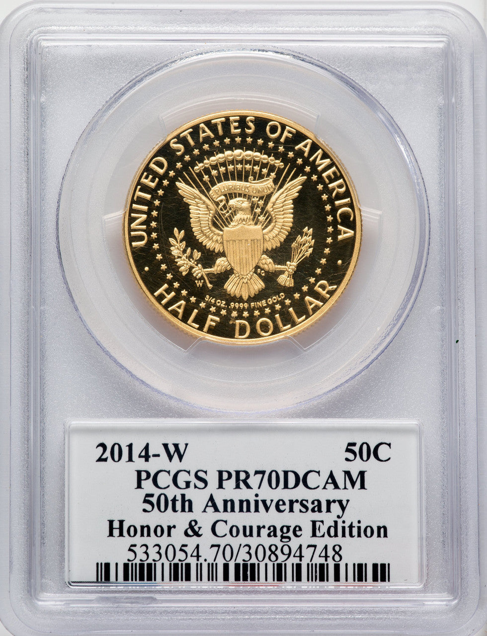 2014-W 50C Kennedy Gold 50th Anniversary Honor & Courage Edition Proof Kennedy Half Dollar PCGS PR70