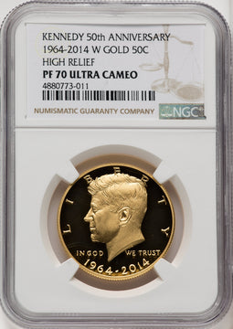 2014-W 50C Kennedy Gold 50th Anniversary Brown Label Proof Kennedy Half Dollar NGC PR70 (771600003)