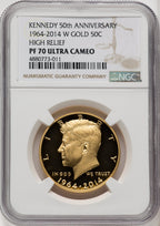 2014-W 50C Kennedy Gold 50th Anniversary Brown Label Proof Kennedy Half Dollar NGC PR70 (771600003)