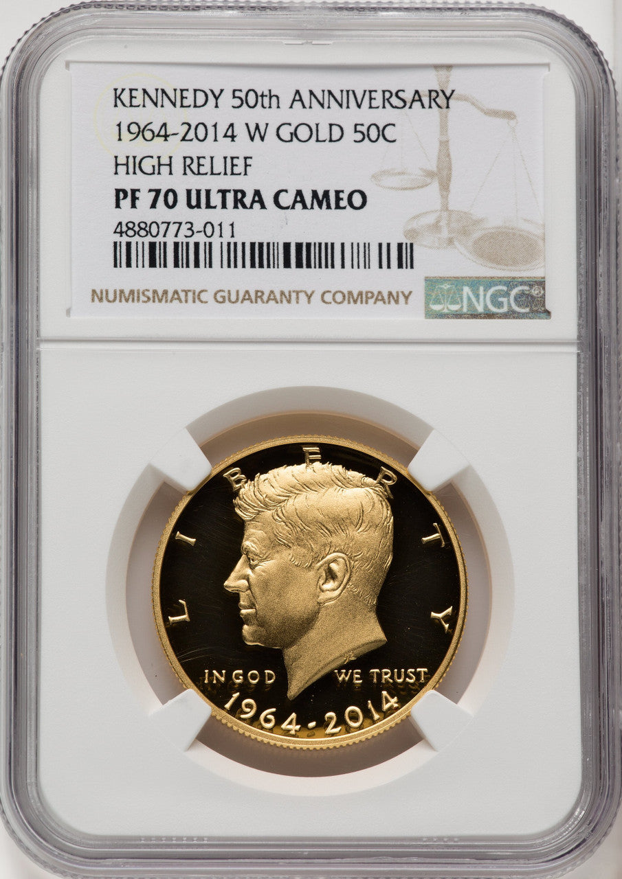 2014-W 50C Kennedy Gold 50th Anniversary Brown Label Proof Kennedy Half Dollar NGC PR70 (771600003)