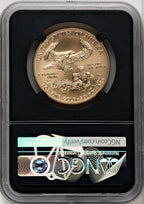 2018-W G$50 One Ounce Burnished Gold Eagle First Day of Issue FDI Joel Iskowitz Blk Core NGC MS70