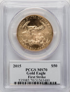 2015 $50 One-Ounce Gold Eagle First Strike Augustus Saint Gaudens Saint Gaudens Label PCGS MS70