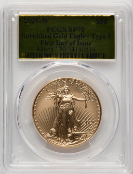 2021-W One-Ounce Gold Eagle Type Two Burnished FDI Gold Foil PCGS MS70 (771228016)