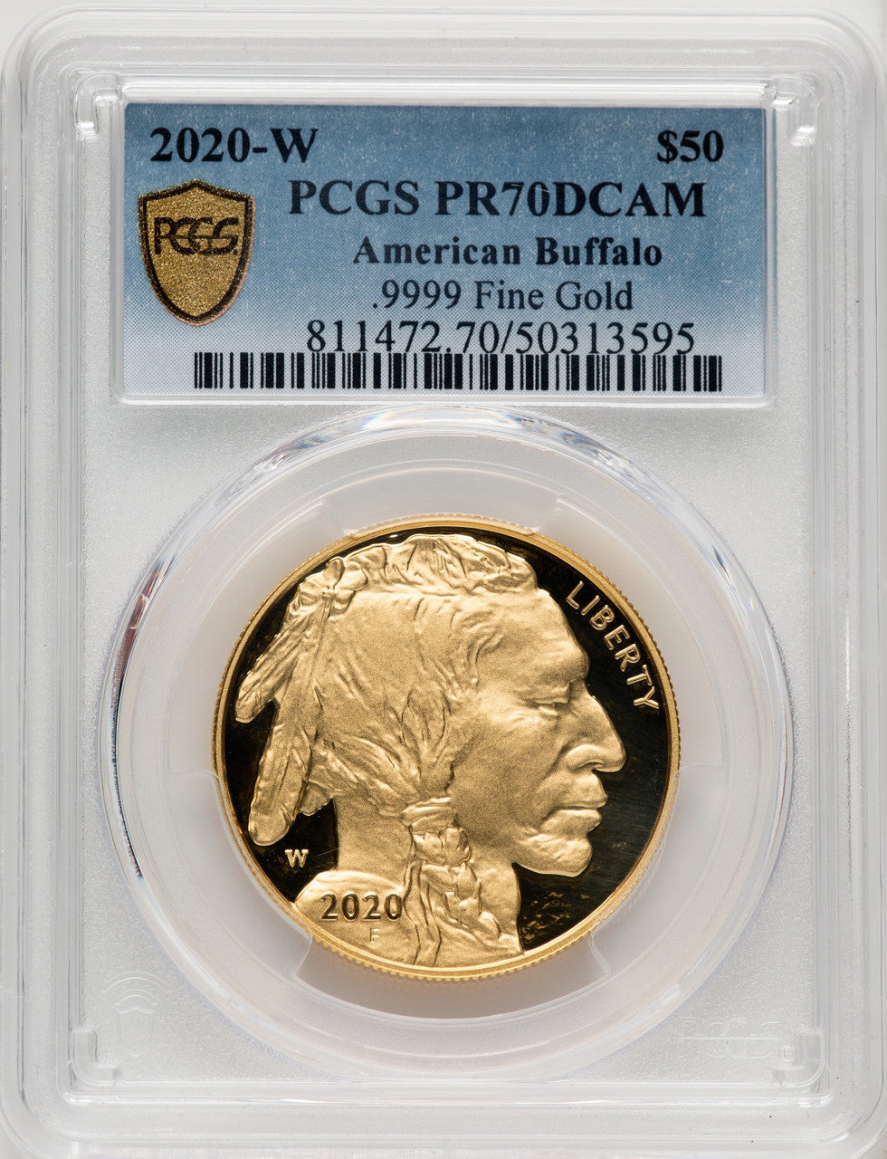 2020-W G$50 Gold Buffalo DCAM Blue Gradient PCGS PR70 (506933007)