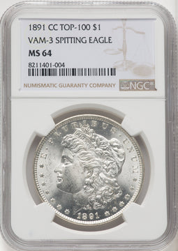 1891-CCVAM-3 Spitting Eagle Morgan Dollar NGC MS64