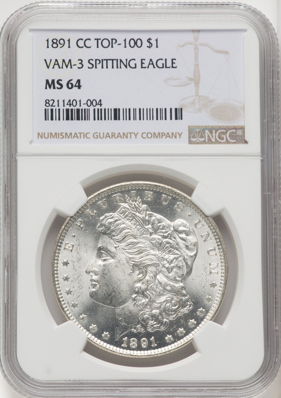 1891-CCVAM-3 Spitting Eagle Morgan Dollar NGC MS64