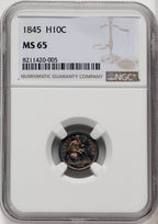 1845 H10C Seated Half Dime NGC MS65