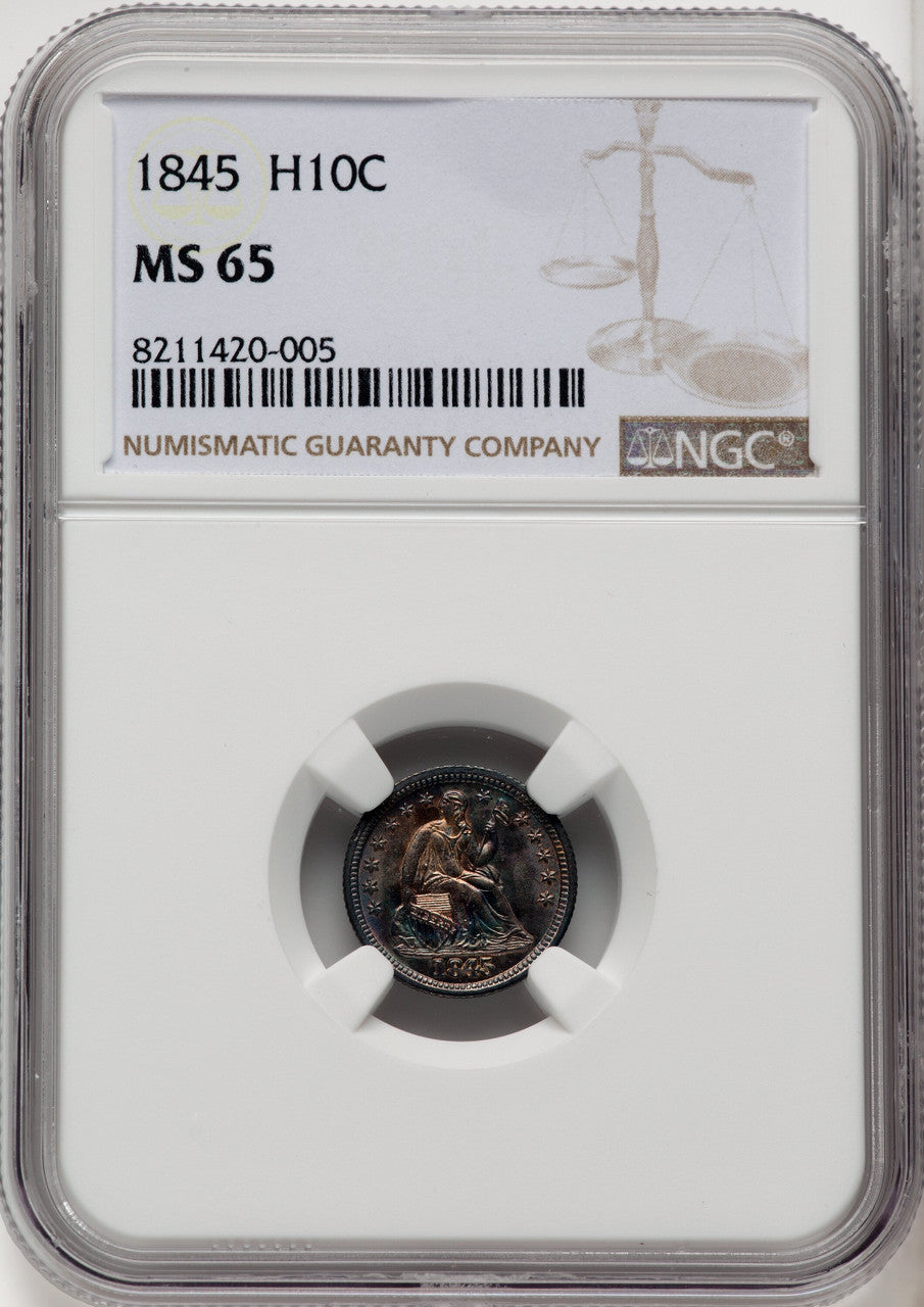 1845 H10C Seated Half Dime NGC MS65