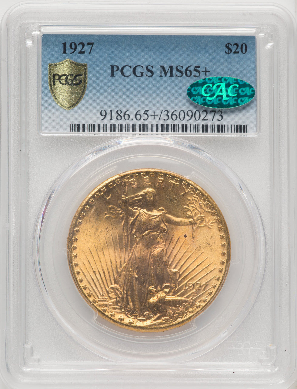 1927 $20 CAC Saint-Gaudens Double Eagle PCGS MS65+