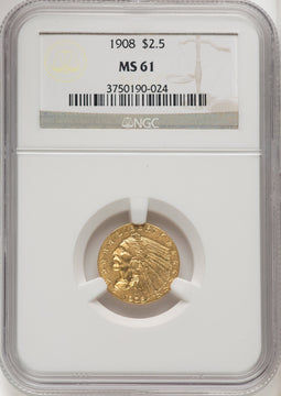 1908 $2.50 Indian Quarter Eagle NGC MS61 (506111006)