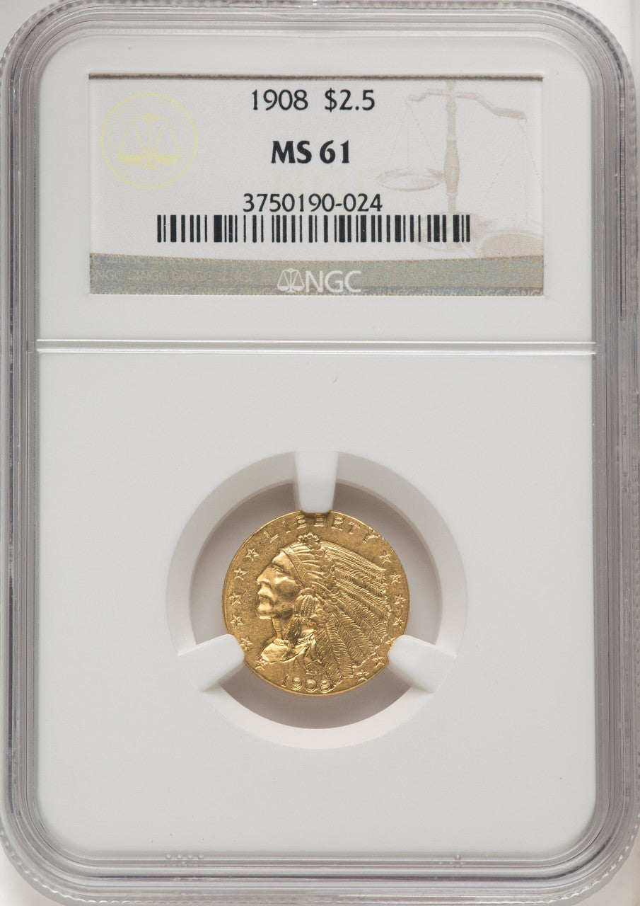 1908 $2.50 Indian Quarter Eagle NGC MS61 (506111006)