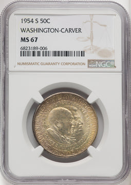 1954-S 50C Washington-Carver Commemorative Silver NGC MS67 (771249017)