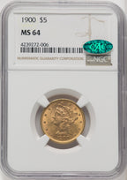 1900 $5 CAC Brown Label Liberty Half Eagle NGC MS64