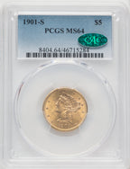 1901-S $5 CAC Blue Gradient Liberty Half Eagle PCGS MS64 (771227003)