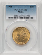 1908 $10 MOTTO Blue Gradient Indian Eagle PCGS MS63