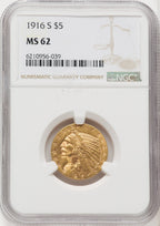 1916-S $5 Indian Half Eagle NGC MS62 (771329002)
