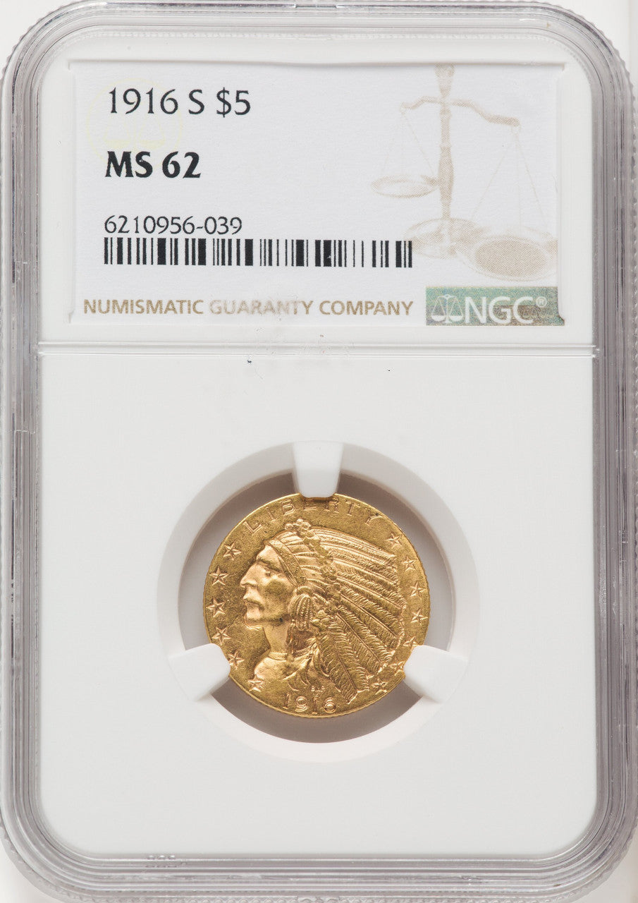 1916-S $5 Indian Half Eagle NGC MS62 (771329002)