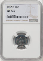 1857-O 10C Seated Dime NGC MS64+