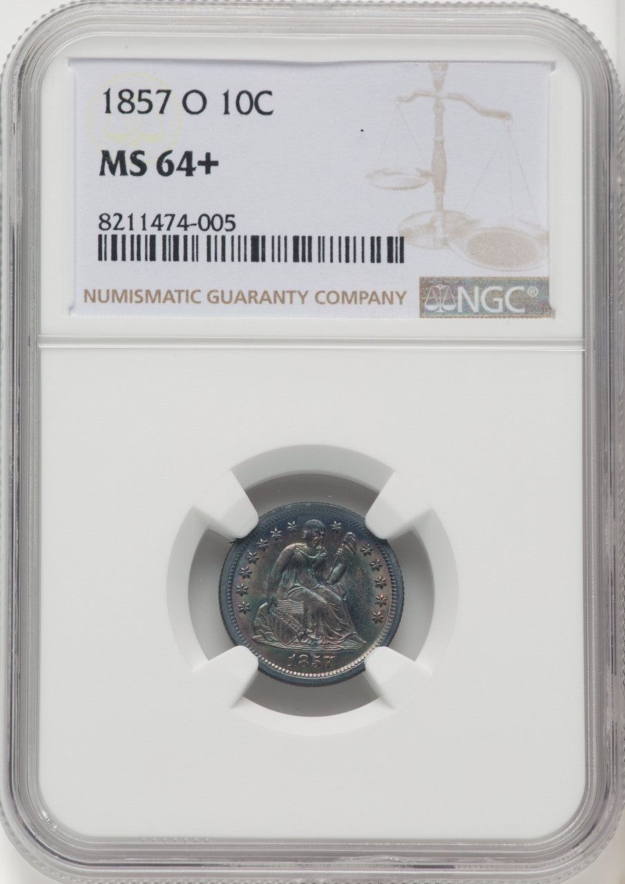 1857-O 10C Seated Dime NGC MS64+