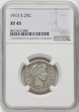 1913-S 25C Barber Quarter NGC XF45
