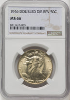 1946 50C Doubled Die Reverse Walking Liberty Half Dollar NGC MS66