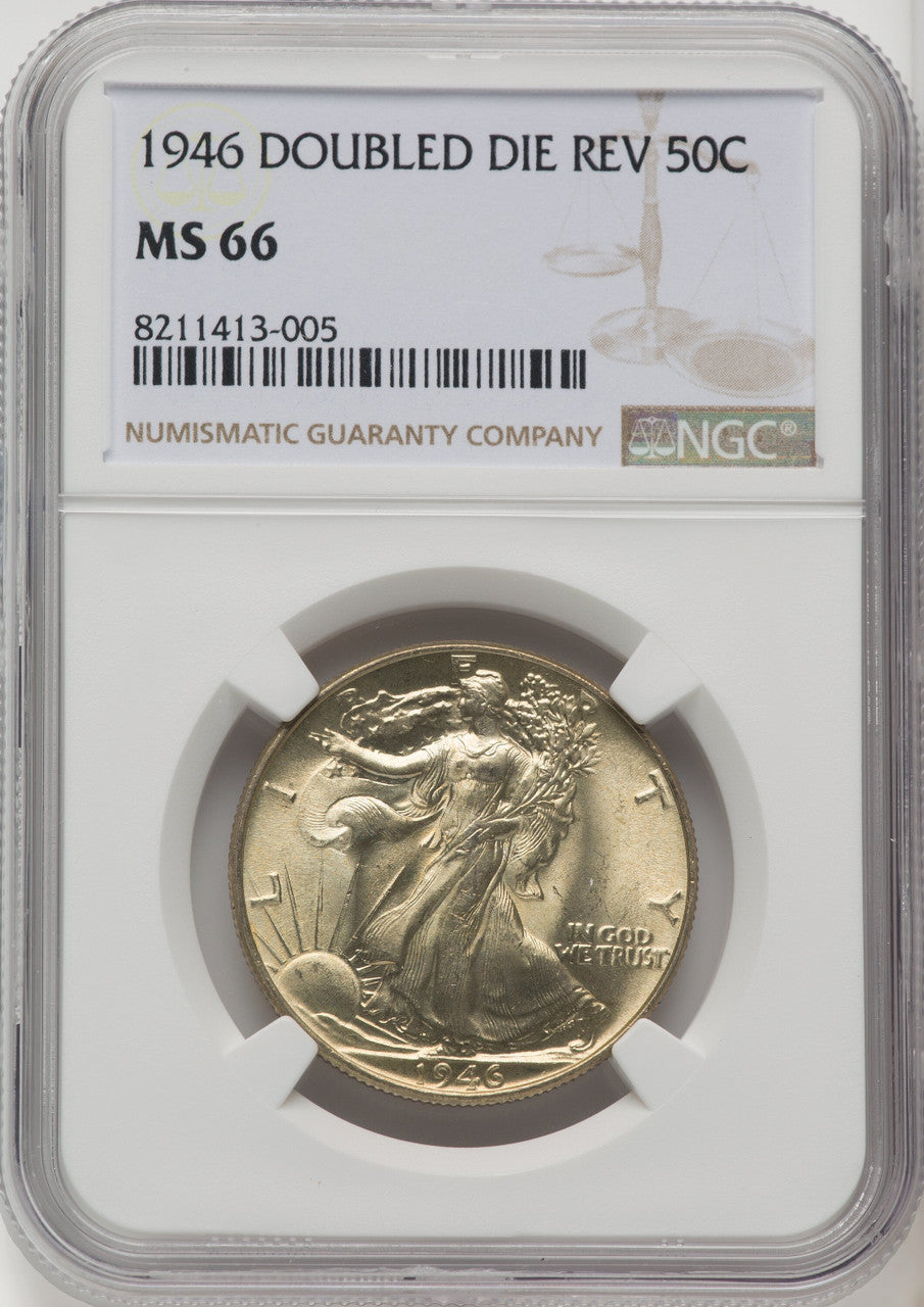 1946 50C Doubled Die Reverse Walking Liberty Half Dollar NGC MS66