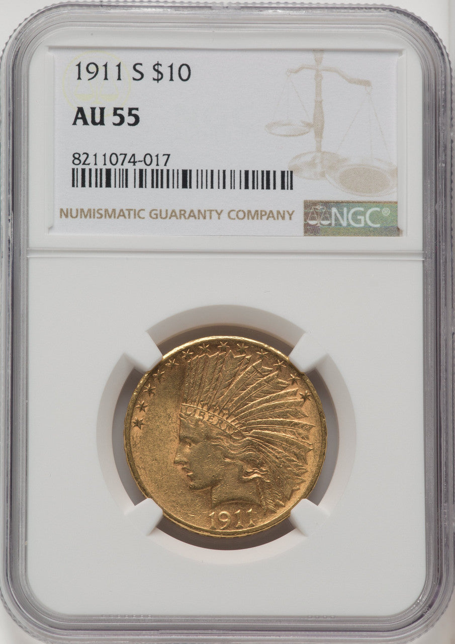 1911-S $10 Indian Eagle NGC AU55 (177131006)