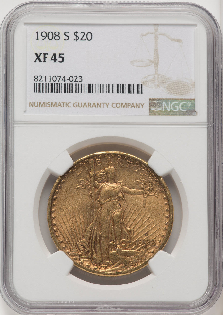 1908-S $20 Saint-Gaudens Double Eagle NGC XF45