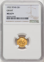 1922 G$1 Grant With Star Commemorative Gold NGC MS67+ (765818007)
