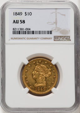 1849 $10 Liberty Eagle NGC AU58