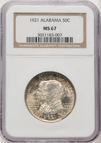 1921 50C Alabama Commemorative Silver NGC MS67