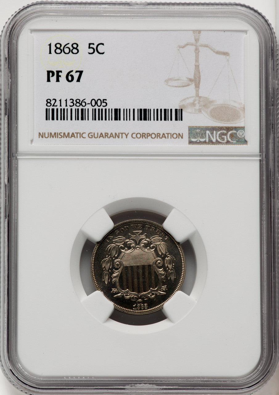 1868 5C Proof Shield Nickel NGC PR67
